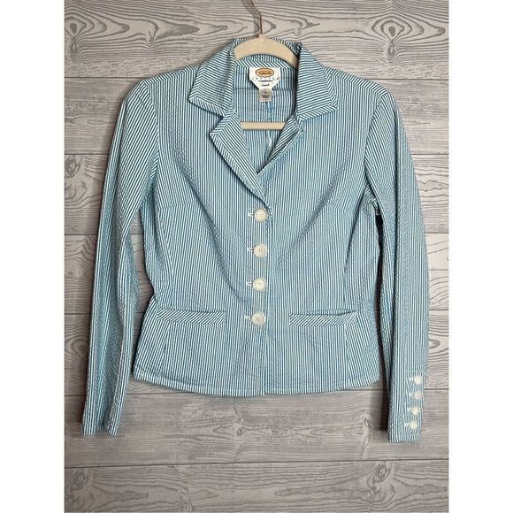 Talbots, seersucker, blue & white pin stripes - Picture 1 of 10